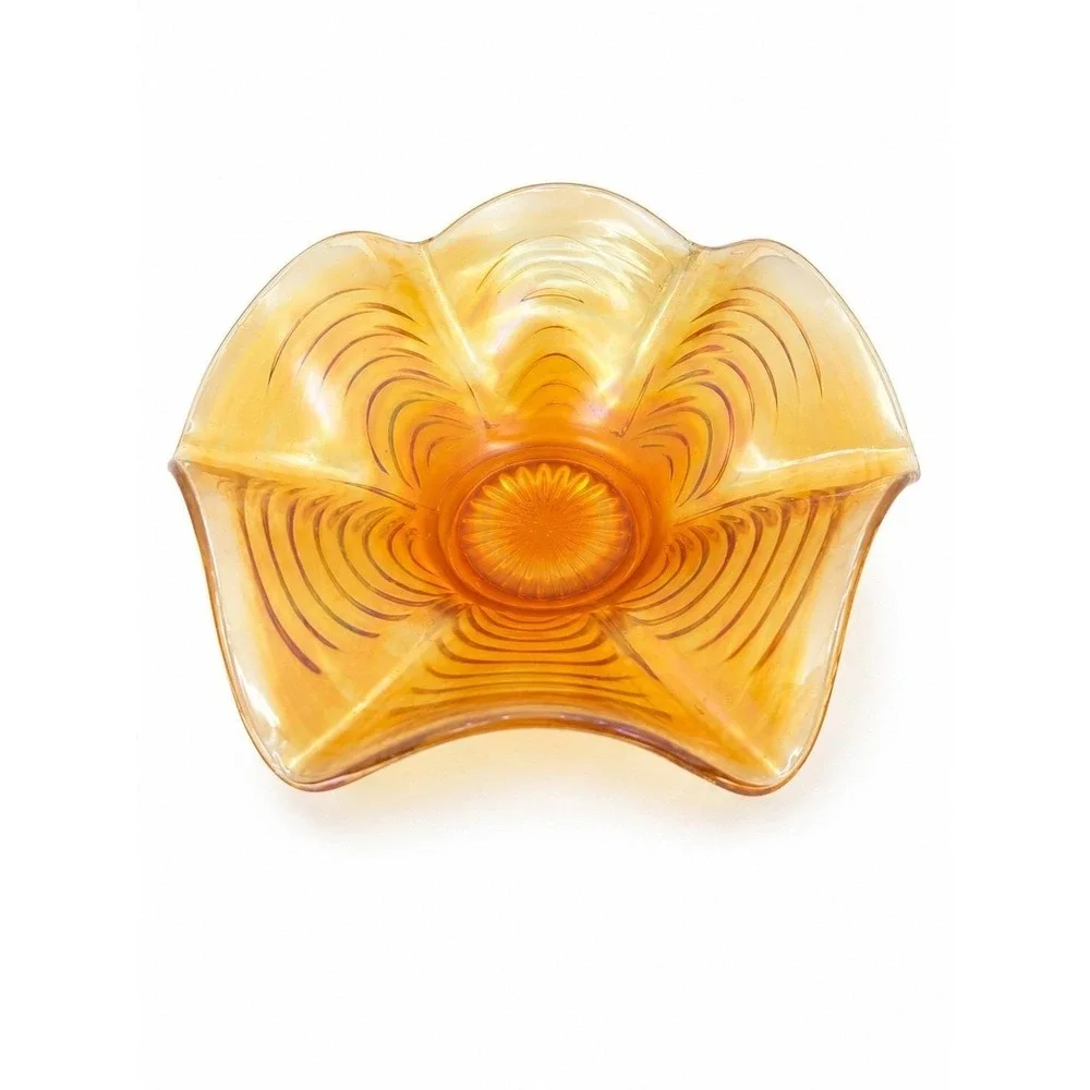 Northwood Thin Rib Carnival Glass Bowl Marigold 7.5